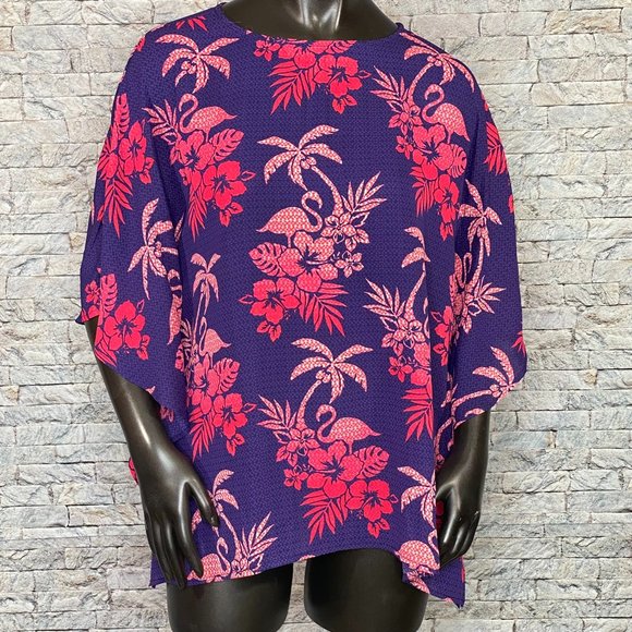 Quacker Factory Floral Print Cover Up Tunic - Picture 1 of 6